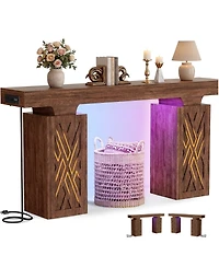 Aheaplus 63" Entry Table with Charging Station, Console Rgb Led Light