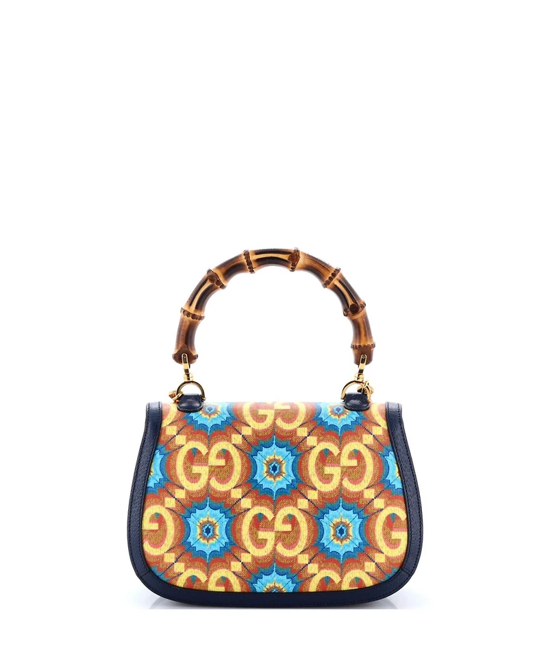 Pre-Owned Gucci Medium Bamboo 1947 Top Handle Bag Kaleidoscope Print Gg Coated Canvas
