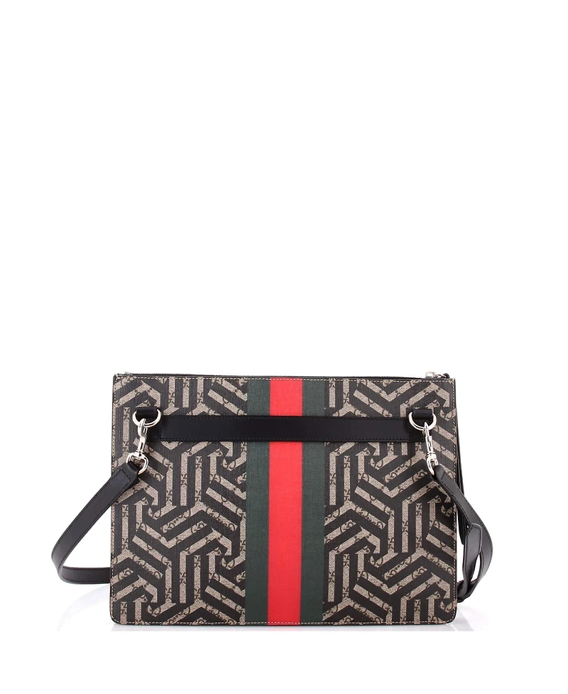 Pre-Owned Gucci Bee Web Zip Messenger Bag Caleido Gg Coated Canvas