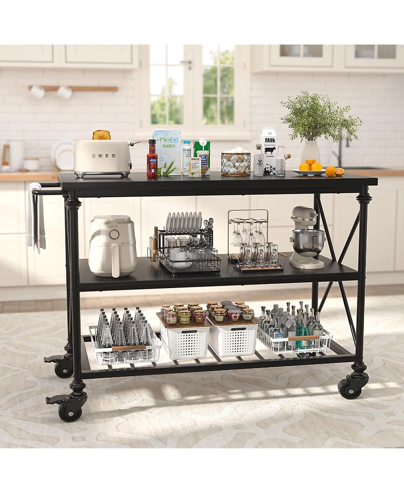 Aheaplus 3-Tier Kitchen Island Cart with Wheels, Storage Shelves Lockable Casters