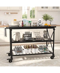 Aheaplus 3-Tier Kitchen Island Cart with Wheels, Storage Shelves Lockable Casters