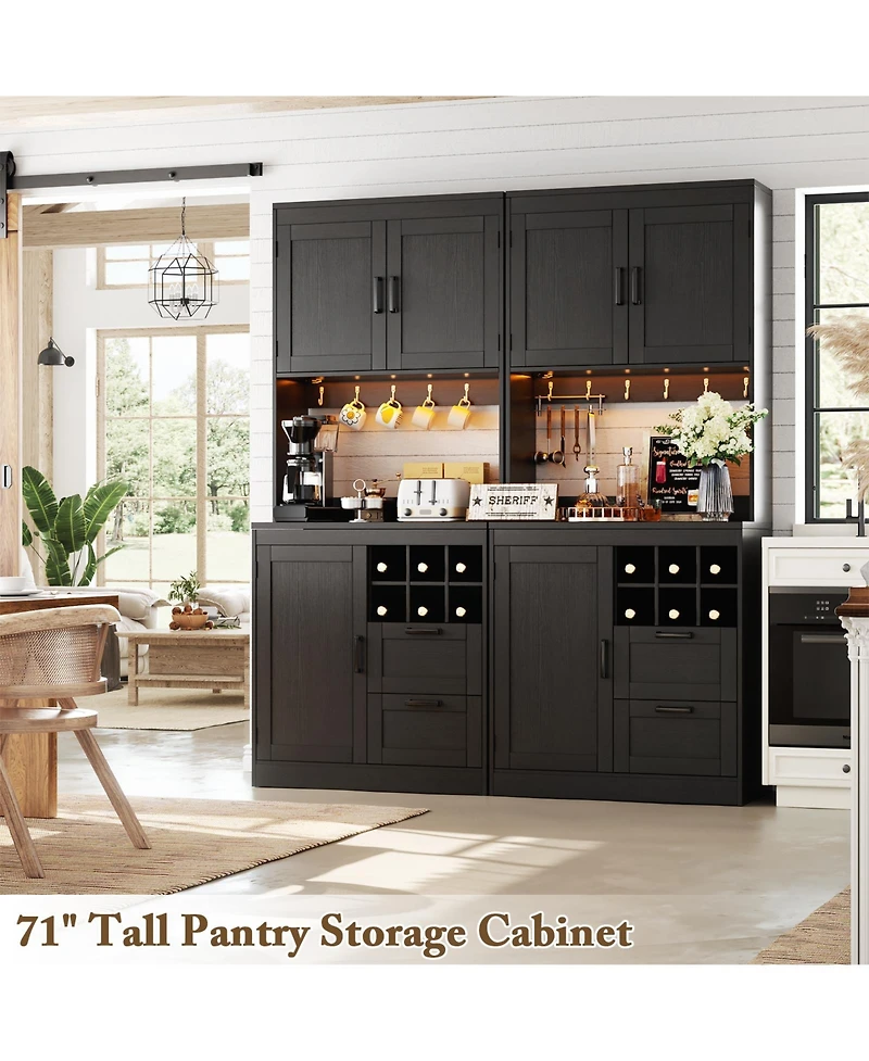 Aheaplus 31.5-Inch Kitchen Pantry with Charging Station, Coffee Wine Bar Cabinet