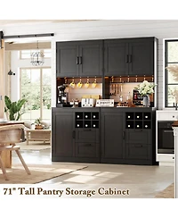 Aheaplus 31.5-Inch Kitchen Pantry with Charging Station, Coffee Wine Bar Cabinet