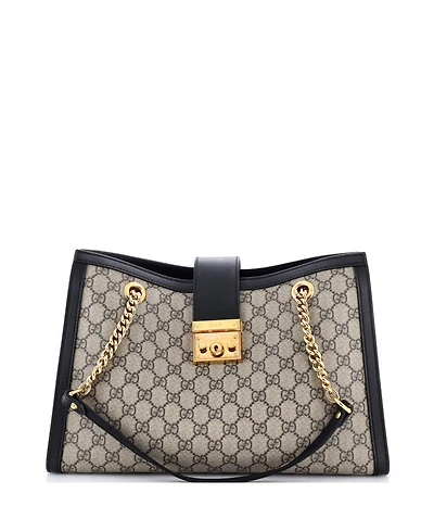 Pre-Owned Gucci Medium Padlock Chain Tote Gg Coated Canvas with Leather