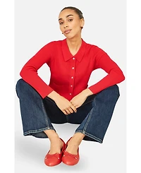 Yumi Women's Ribbed Collar Button Up Cardigan