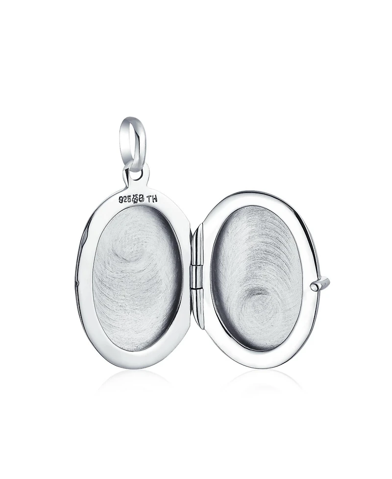Bling Jewelry Sterling Silver Oval Photo Locket Necklace with Etched Leaf Scroll Design Holds Two Memory Pictures