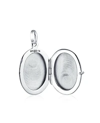 Bling Jewelry Sterling Silver Oval Photo Locket Necklace with Etched Leaf Scroll Design Holds Two Memory Pictures