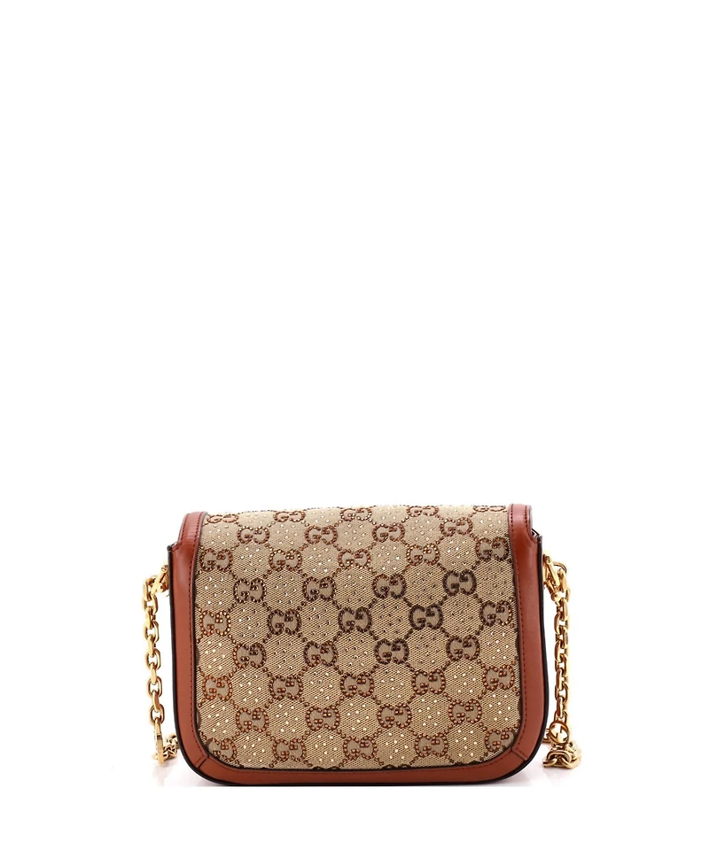 Pre-Owned Gucci Mini Horsebit 1955 Shoulder Bag Crystal Embellished Gg Canvas