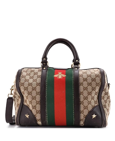 Pre-Owned Gucci Medium Vintage Bee Web Boston Bag Gg Canvas