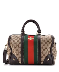 Pre-Owned Gucci Medium Vintage Bee Web Boston Bag Gg Canvas