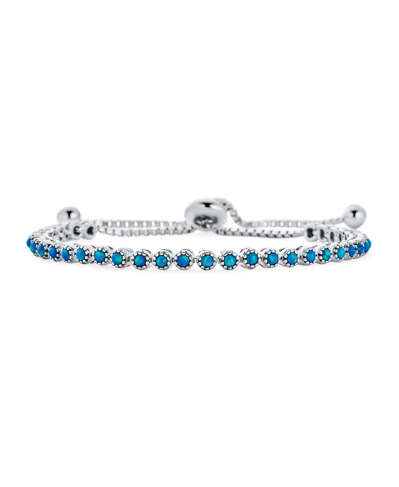 Bling Jewelry Milgrain Bezel Created Opal Tennis Bolo Bracelet 14K Gold Plated Sterling Silver