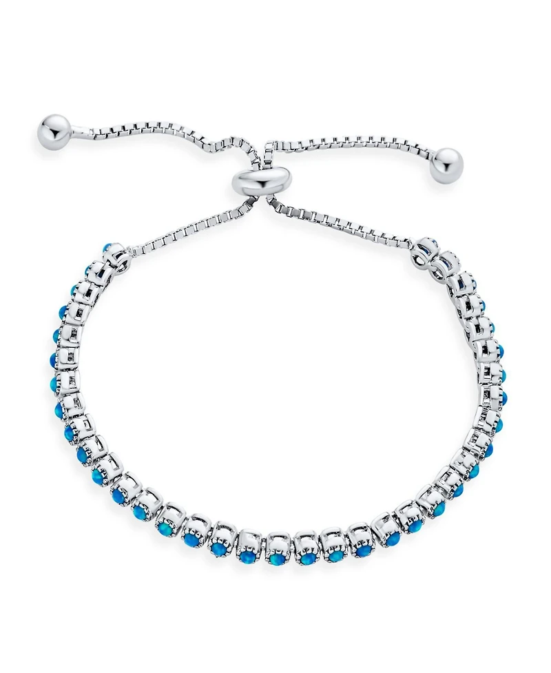 Bling Jewelry Milgrain Bezel Created Opal Tennis Bolo Bracelet 14K Gold Plated Sterling Silver