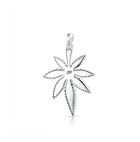 Bling Jewelry Large Rainbow Abalone Shell Inlay Marijuana Leaf Dangle Pendant Necklace Sterling Silver With Chain