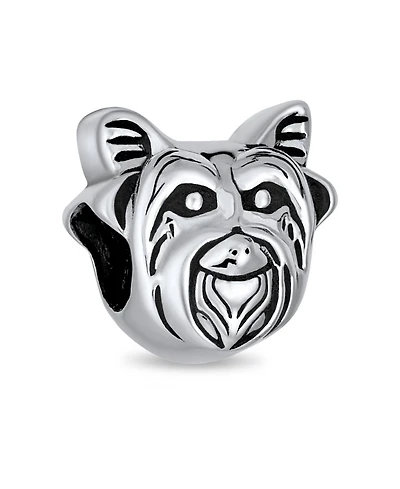 Bling Jewelry Puppy Pet Animal Lover Yorkie Dog Bead Charm Oxidized .925 Sterling Silver Fits European Bracelet