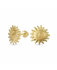 Bling Jewelry Summer Vacation Solar Sun Beach Fun Celestial Sunburst Sun Stud Earrings Screw Back 10K Gold