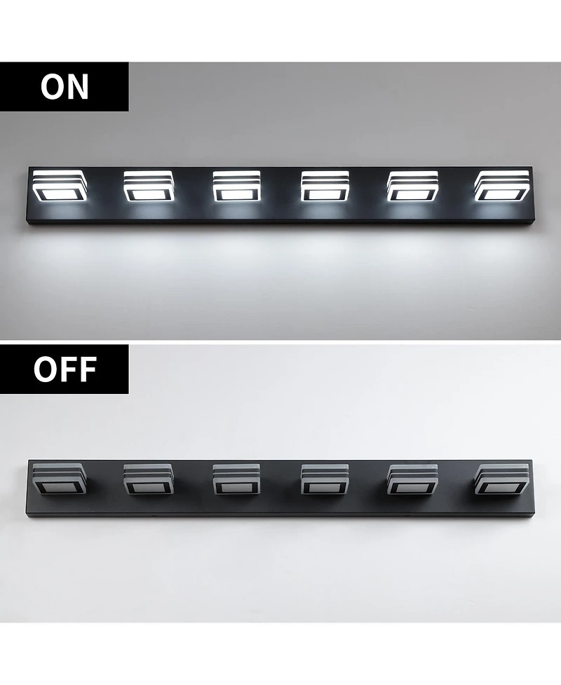 Busdays 39 Inch Modern Led Vanity Light 6 Lights Square Acrylic Lampshades Wall Mount Bathroom Mirror Lighting Fixture