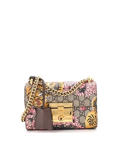 Pre-Owned Gucci Small Padlock Shoulder Bag Bengal Print Gg Coated Canvas