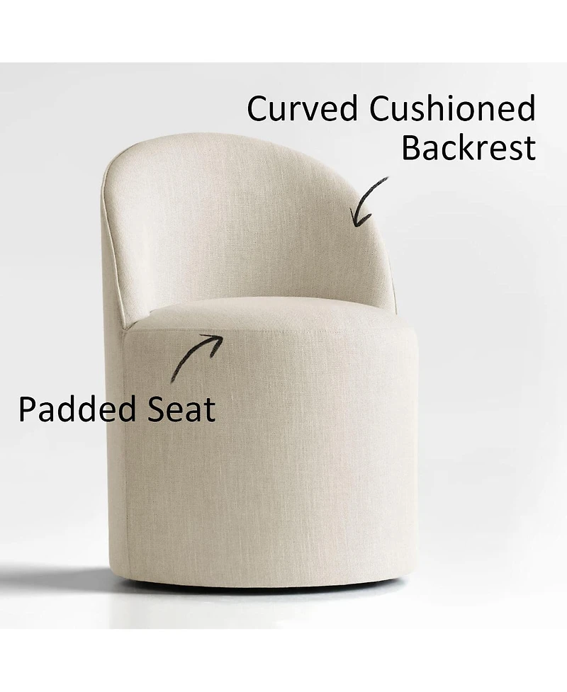 Maison Boucle Linen Upholstered Rolling Dining Chair with Casters Swivel 1 Piece
