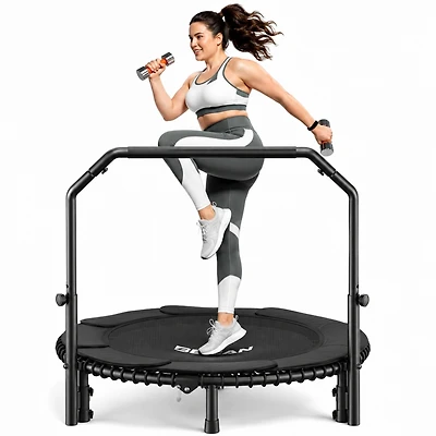 Bcan 2026 Upgraded Mini Rebounder Trampoline for Adults with Bar, Fitness Trampoline with Bungees, Adjustable Handle, 40/48 Inches
