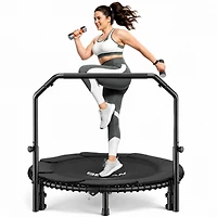 Bcan 2026 Upgraded Mini Rebounder Trampoline for Adults with Bar, Fitness Trampoline with Bungees, Adjustable Handle, 40/48 Inches