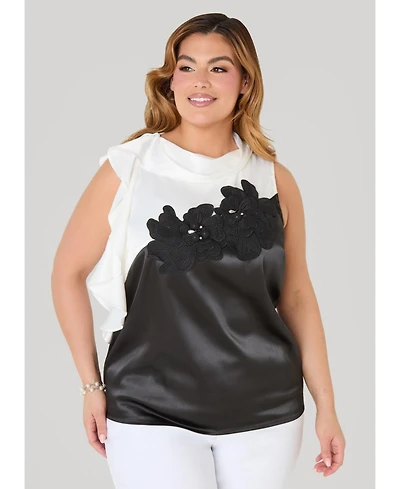 Ashley Stewart Women's Two Tone Floral Applique Blouse