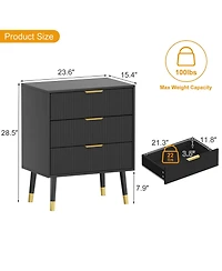 homfan Modern 3-Drawer Nightstand Dresser, Deep Drawer Wood Chest, Side Table for Bedroom, Living Room, Hallway