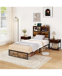 Slickblue Modern Metal Platform Bed with Storage Headboard for Bedroom
