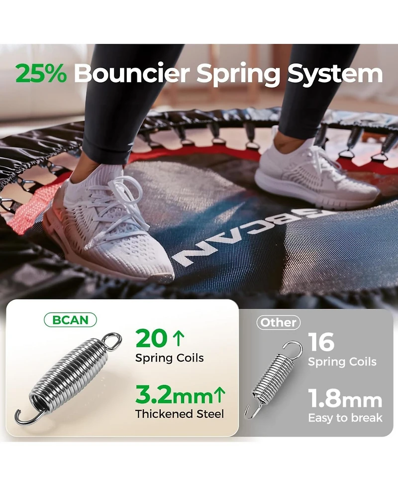 Bcan Foldable Mini Trampoline, 330lbs Fitness Rebounder with Adjustable Foam Handle for Indoor/Garden Workout