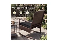 Lucky One 3 Piece Patio Rocking Bistro Set with Cushions 2 Tier Table Rattan Furniture