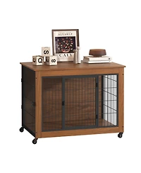 Streamdale Furniture 38.6" Wooden Dog Crate Furniture with Wheels and Double Doors