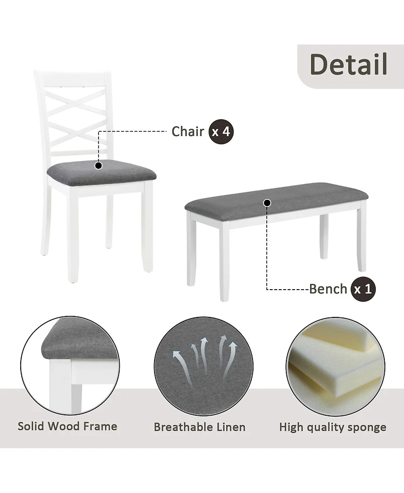 Streamdale Furniture 6 Piece Two Tone Wood Dining Table Set with Bench for 6