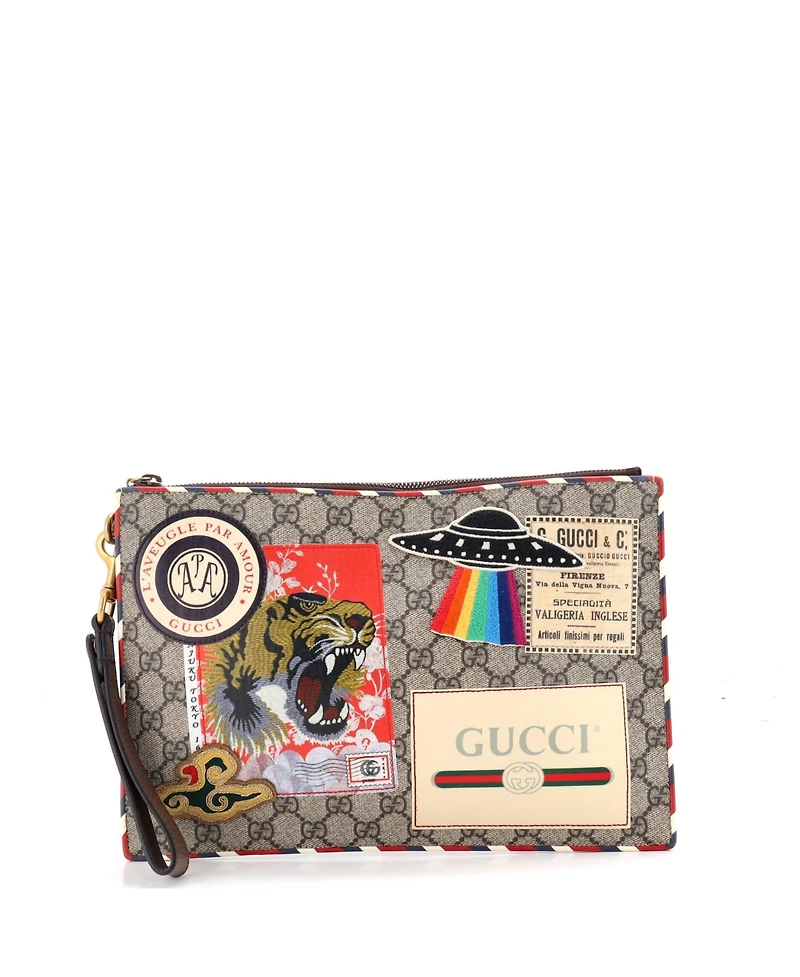 Pre-Owned Gucci Courrier Pouch Gg Coated Canvas with Applique