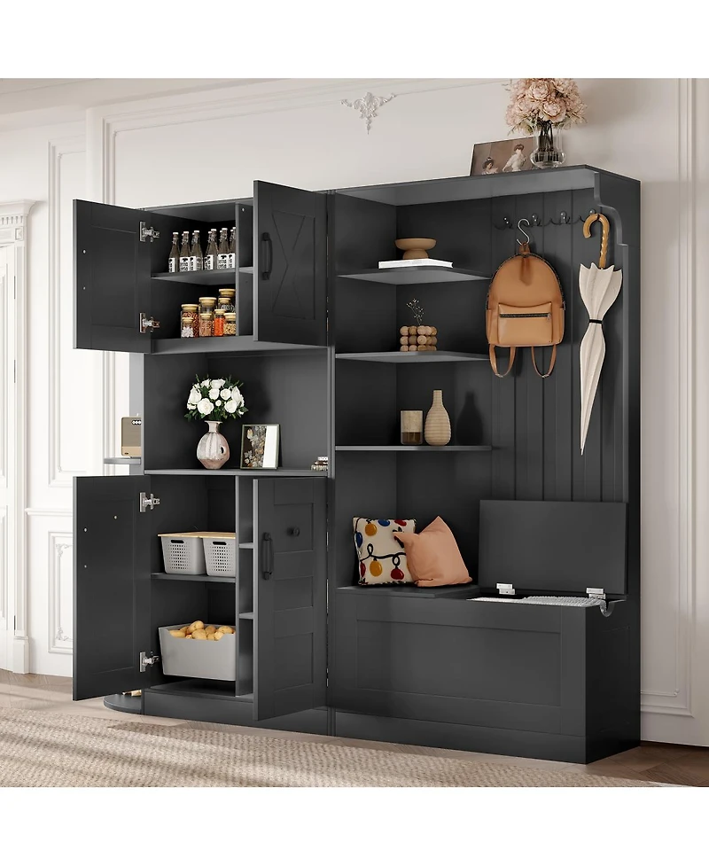 Streamdale Furniture 2-in-1 Hall Cabinet or Tree with Storage and 4 Hooks