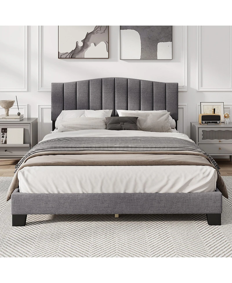 Slickblue Modern Bed Frame with Height-Adjustable Tufted Upholstered Headboard