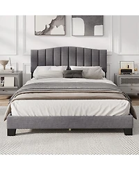 Slickblue Modern Bed Frame with Height-Adjustable Tufted Upholstered Headboard