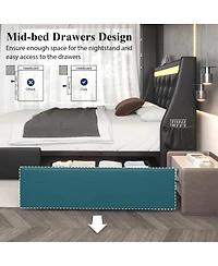 Streamdale Furniture Upholstered Bed with Storage, Led, Charging, No Box Spring