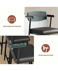 gaomon 3 Sets of Bar Stools with Armrests, 26-Inch Metal Bar Stools, Spacious Seats and Backrests, With Footrests, Suitable for Kitchen Islands