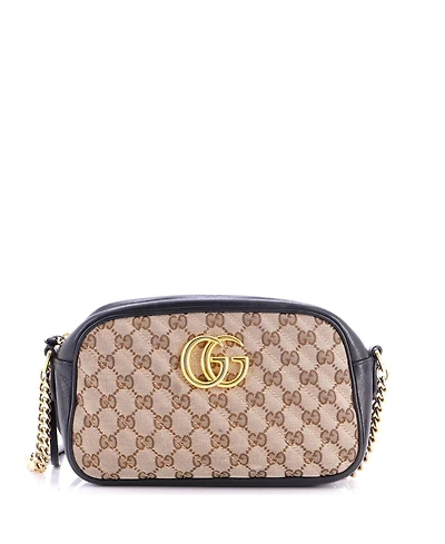 Pre-Owned Gucci Small Gg Marmont Shoulder Bag Diagonal Quilted Gg Canvas with Leather