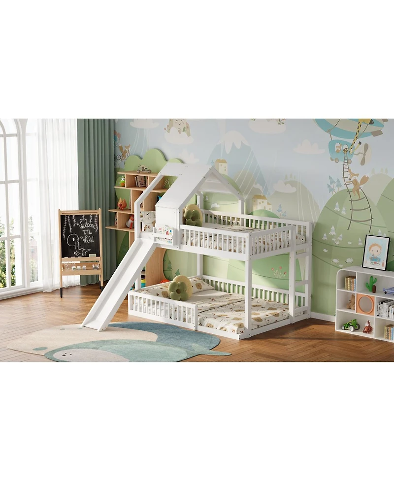 Streamdale Furniture Wood House Bunk Bed with Slide and Ladder