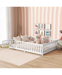 Streamdale Furniture Floor Bed with Fence and Door, Rubber Wood