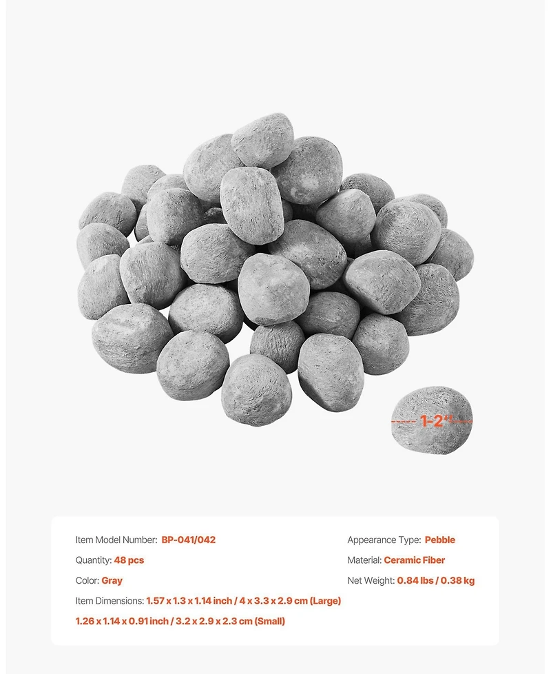 Cozito Ceramic Fire Pebble Stones, 1-2 in 48-Piece Lava Rocks for Propane Gas Fire Pits