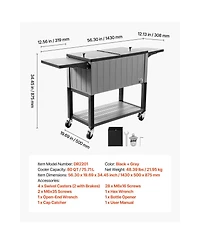 Cozito 80QT Rolling Ice Chest Cart with Bottom Shelf and Foldable Side Shelves