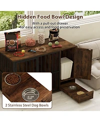 Cozito 47.5 in Dog Crate Furniture with Hidden Pull-Out Bowls for Small and Medium Dogs