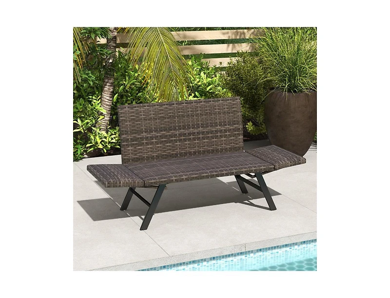 Lucky One 2-Person Convertible Patio Sofa Rattan Daybed with Adjustable Armrests