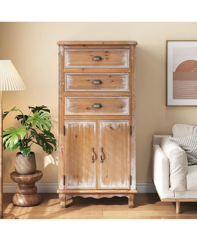 Streamdale Furniture Rustic Wooden Storage Cabinet with Cutout Door and 3 Drawers