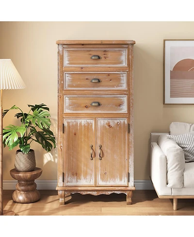 Streamdale Furniture Rustic Wooden Storage Cabinet with Cutout Door and 3 Drawers