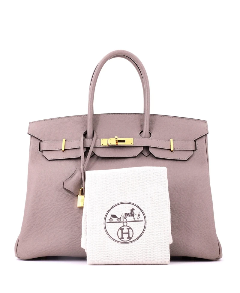 Pre-Owned HERMES Birkin 35 Handbag Grey Epsom with Gold Hardware