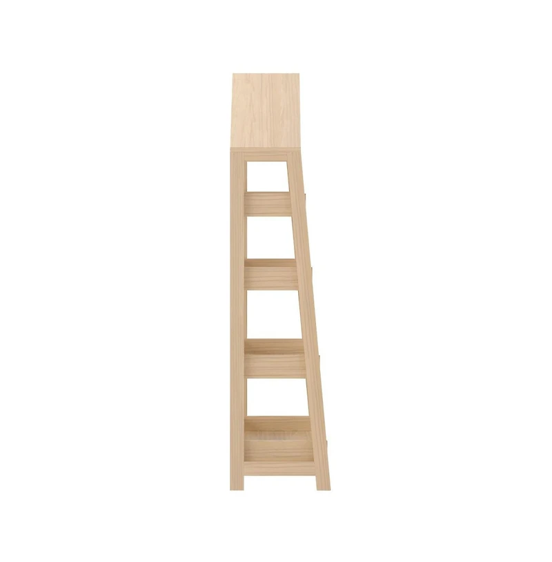 Buzz & Bloom Wood Open Bookshelf with Covered Triangular Top, 4 Shelves, and Squared Legs