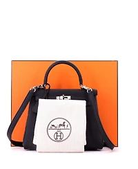 Pre-Owned HERMES Kelly 25 Handbag Black Togo with Palladium Hardware