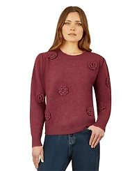 Yumi Women's Crochet Flower Knit Jumper